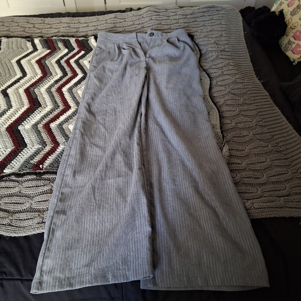 Gray Pinstripe Wide-Leg Pants